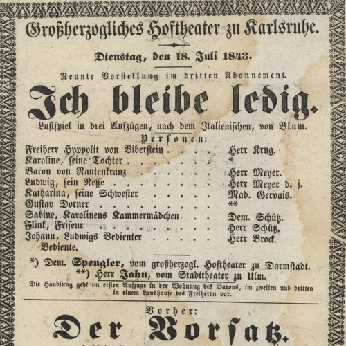 Theaterzettel 1843 ich - 1843, bleibe